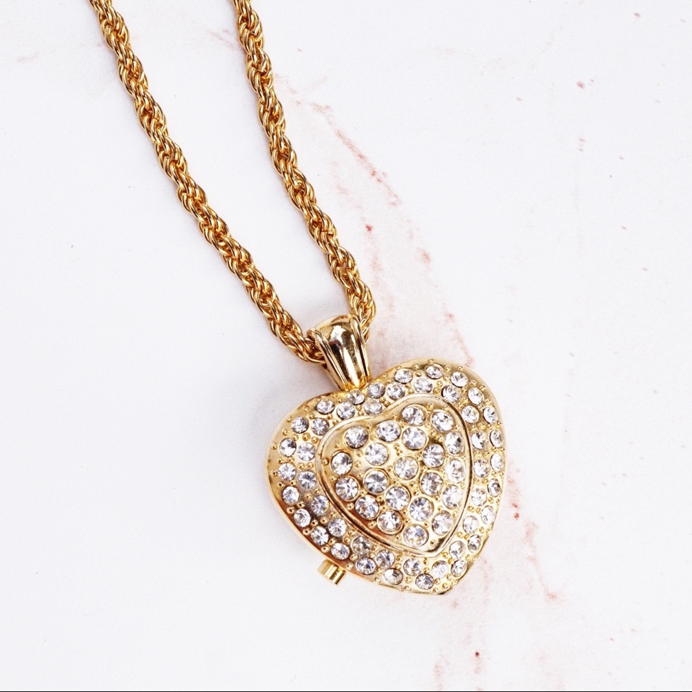 Crystal Pavé Heart Watch Pendant Necklace By Adrienne Club A